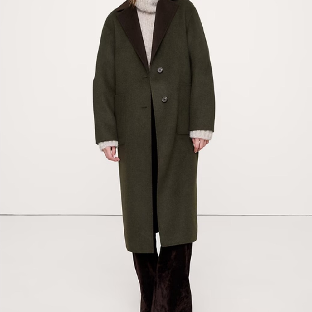 Banana Republic Small Women's Olive Wool Coat DOUBLE-FACED TOP COAT Brown/Olive